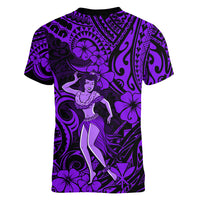 Hawaii Hula Girl Women V Neck T Shirt Hibiscus Hawaii Tribal Tattoo Purple Version - Wonder Print Shop