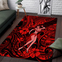 Hawaii Hula Girl Area Rug Hibiscus Hawaii Tribal Tattoo Red Version - Wonder Print Shop