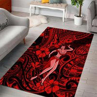 Hawaii Hula Girl Area Rug Hibiscus Hawaii Tribal Tattoo Red Version - Wonder Print Shop