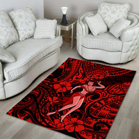 Hawaii Hula Girl Area Rug Hibiscus Hawaii Tribal Tattoo Red Version - Wonder Print Shop