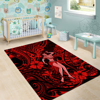 Hawaii Hula Girl Area Rug Hibiscus Hawaii Tribal Tattoo Red Version - Wonder Print Shop