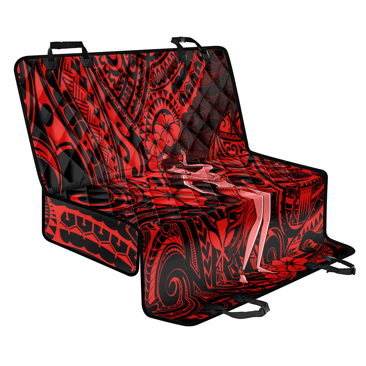 Hawaii Hula Girl Back Car Seat Cover Hibiscus Hawaii Tribal Tattoo Red Version - Wonder Print Shop