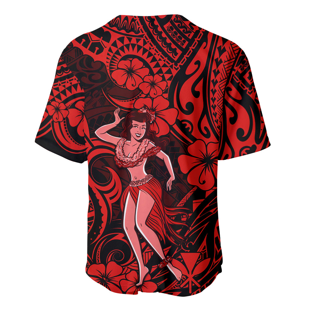 Hawaii Hula Girl Baseball Jersey Hibiscus Hawaii Tribal Tattoo Red Version - Wonder Print Shop