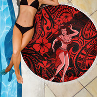 Hawaii Hula Girl Beach Blanket Hibiscus Hawaii Tribal Tattoo Red Version - Wonder Print Shop