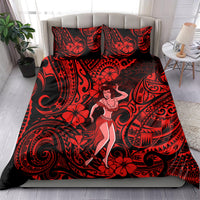 Hawaii Hula Girl Bedding Set Hibiscus Hawaii Tribal Tattoo Red Version - Wonder Print Shop