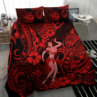Hawaii Hula Girl Bedding Set Hibiscus Hawaii Tribal Tattoo Red Version - Wonder Print Shop