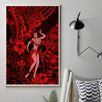 Hawaii Hula Girl Canvas Wall Art Hibiscus Hawaii Tribal Tattoo Red Version - Wonder Print Shop
