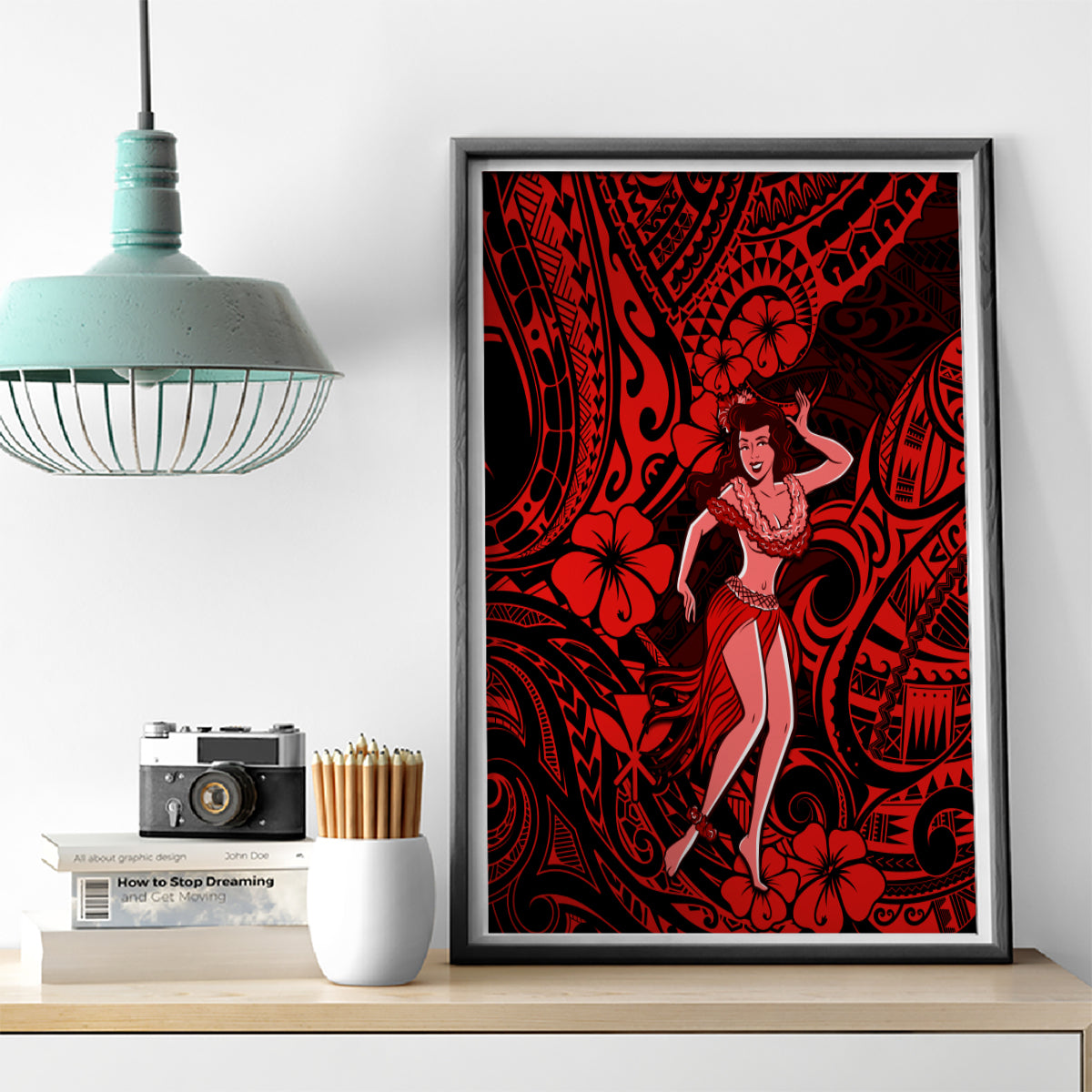 Hawaii Hula Girl Canvas Wall Art Hibiscus Hawaii Tribal Tattoo Red Version - Wonder Print Shop
