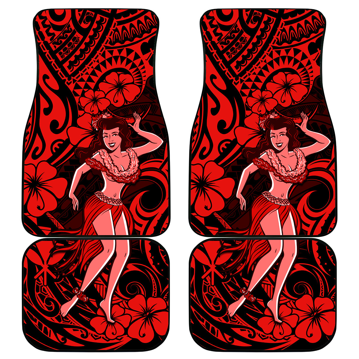 Hawaii Hula Girl Car Mats Hibiscus Hawaii Tribal Tattoo Red Version - Wonder Print Shop