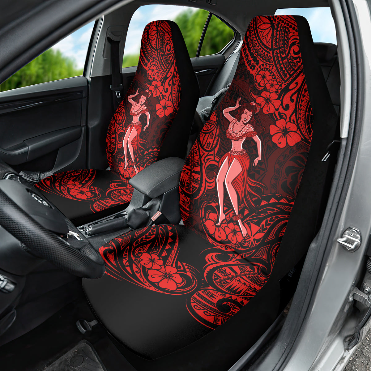 Hawaii Hula Girl Car Seat Cover Hibiscus Hawaii Tribal Tattoo Red Version - Wonder Print Shop