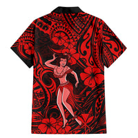 Hawaii Hula Girl Family Matching Mermaid Dress and Hawaiian Shirt Hibiscus Hawaii Tribal Tattoo Red Version - Wonder Print Shop