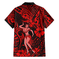 Hawaii Hula Girl Family Matching Short Sleeve Bodycon Dress and Hawaiian Shirt Hibiscus Hawaii Tribal Tattoo Red Version - Wonder Print Shop