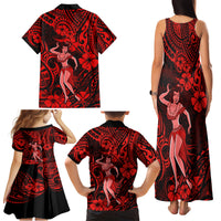 Hawaii Hula Girl Family Matching Tank Maxi Dress and Hawaiian Shirt Hibiscus Hawaii Tribal Tattoo Red Version - Wonder Print Shop