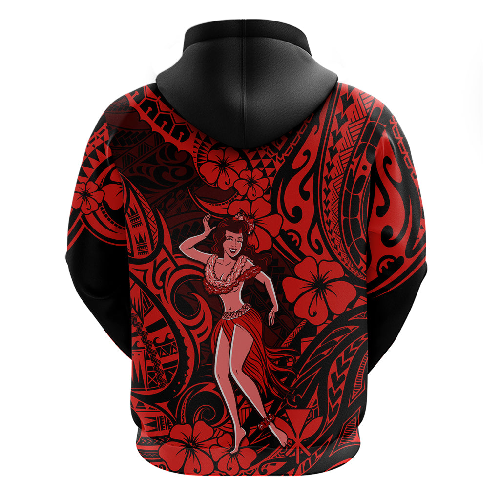 Hawaii Hula Girl Hoodie Hibiscus Hawaii Tribal Tattoo Red Version - Wonder Print Shop