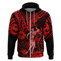 Hawaii Hula Girl Hoodie Hibiscus Hawaii Tribal Tattoo Red Version - Wonder Print Shop