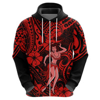 Hawaii Hula Girl Hoodie Hibiscus Hawaii Tribal Tattoo Red Version - Wonder Print Shop