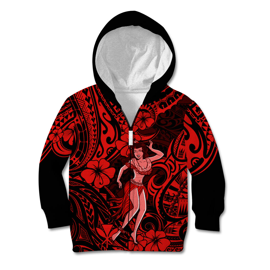 Hawaii Hula Girl Kid Hoodie Hibiscus Hawaii Tribal Tattoo Red Version - Wonder Print Shop