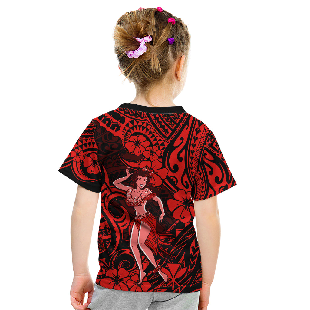 Hawaii Hula Girl Kid T Shirt Hibiscus Hawaii Tribal Tattoo Red Version - Wonder Print Shop