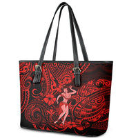 Hawaii Hula Girl Leather Tote Bag Hibiscus Hawaii Tribal Tattoo Red Version - Wonder Print Shop