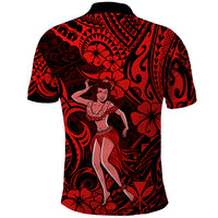 Hawaii Hula Girl Polo Shirt Hibiscus Hawaii Tribal Tattoo Red Version - Wonder Print Shop