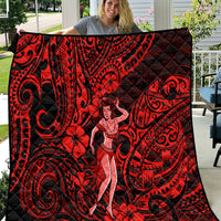 Hawaii Hula Girl Quilt Hibiscus Hawaii Tribal Tattoo Red Version - Wonder Print Shop
