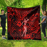 Hawaii Hula Girl Quilt Hibiscus Hawaii Tribal Tattoo Red Version - Wonder Print Shop