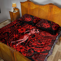 Hawaii Hula Girl Quilt Bed Set Hibiscus Hawaii Tribal Tattoo Red Version - Wonder Print Shop