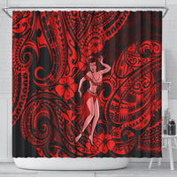 hawaii-hula-girl-shower-curtain-hibiscus-hawaii-tribal-tattoo-red-version