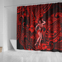 hawaii-hula-girl-shower-curtain-hibiscus-hawaii-tribal-tattoo-red-version