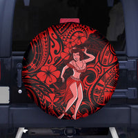 Hawaii Hula Girl Spare Tire Cover Hibiscus Hawaii Tribal Tattoo Red Version - Wonder Print Shop