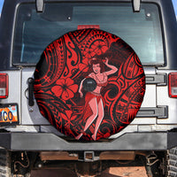 Hawaii Hula Girl Spare Tire Cover Hibiscus Hawaii Tribal Tattoo Red Version - Wonder Print Shop