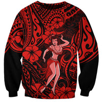 Hawaii Hula Girl Sweatshirt Hibiscus Hawaii Tribal Tattoo Red Version - Wonder Print Shop
