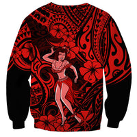 Hawaii Hula Girl Sweatshirt Hibiscus Hawaii Tribal Tattoo Red Version - Wonder Print Shop