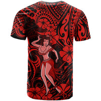 Hawaii Hula Girl T Shirt Hibiscus Hawaii Tribal Tattoo Red Version - Wonder Print Shop