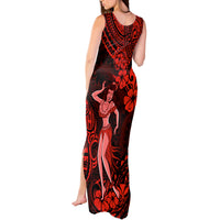 Hawaii Hula Girl Tank Maxi Dress Hibiscus Hawaii Tribal Tattoo Red Version - Wonder Print Shop