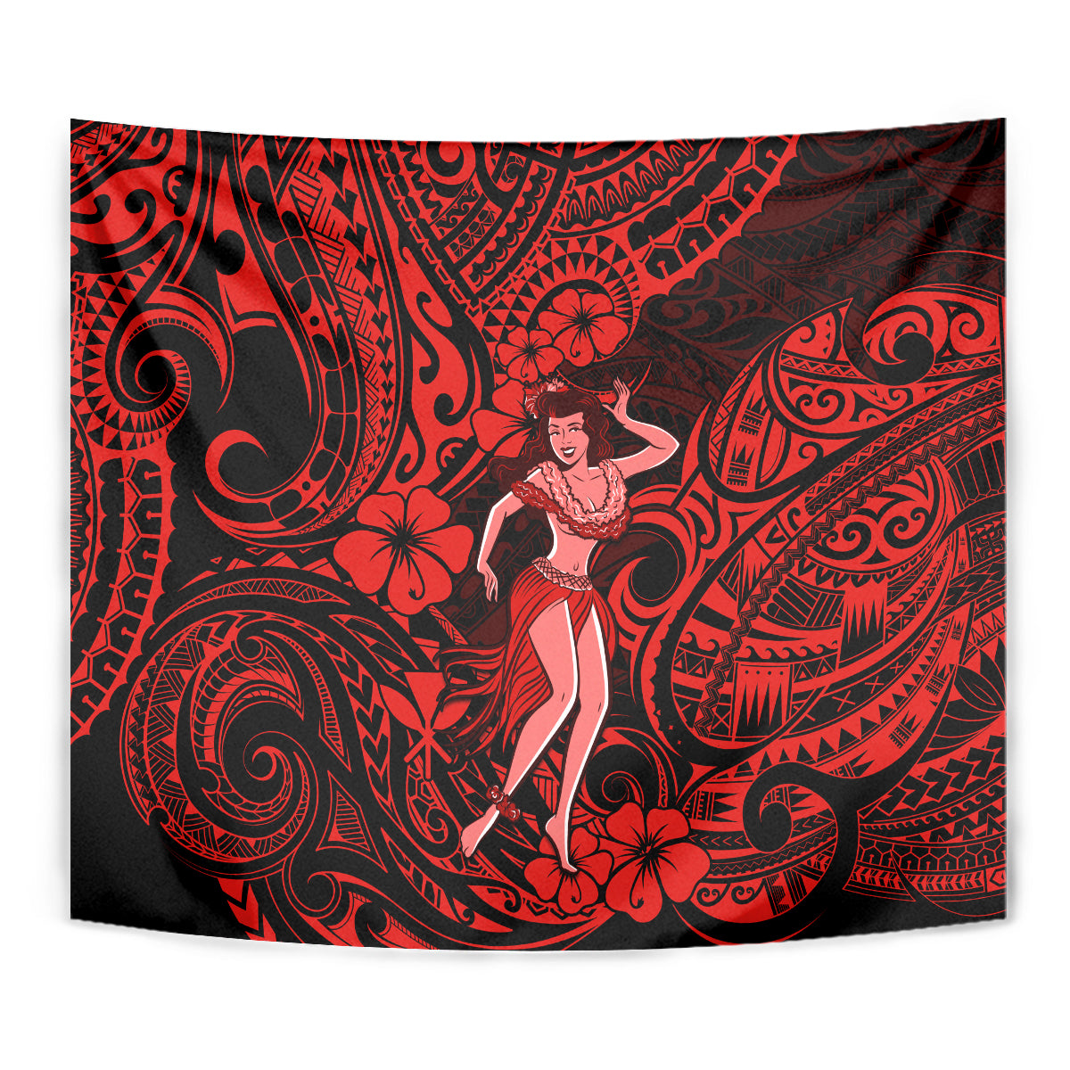Hawaii Hula Girl Tapestry Hibiscus Hawaii Tribal Tattoo Red Version - Wonder Print Shop