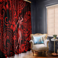 Hawaii Hula Girl Window Curtain Hibiscus Hawaii Tribal Tattoo Red Version - Wonder Print Shop