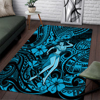 Hawaii Hula Girl Area Rug Hibiscus Hawaii Tribal Tattoo Sky Blue Version - Wonder Print Shop