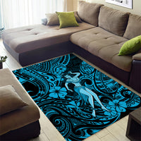 Hawaii Hula Girl Area Rug Hibiscus Hawaii Tribal Tattoo Sky Blue Version - Wonder Print Shop