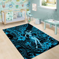 Hawaii Hula Girl Area Rug Hibiscus Hawaii Tribal Tattoo Sky Blue Version - Wonder Print Shop