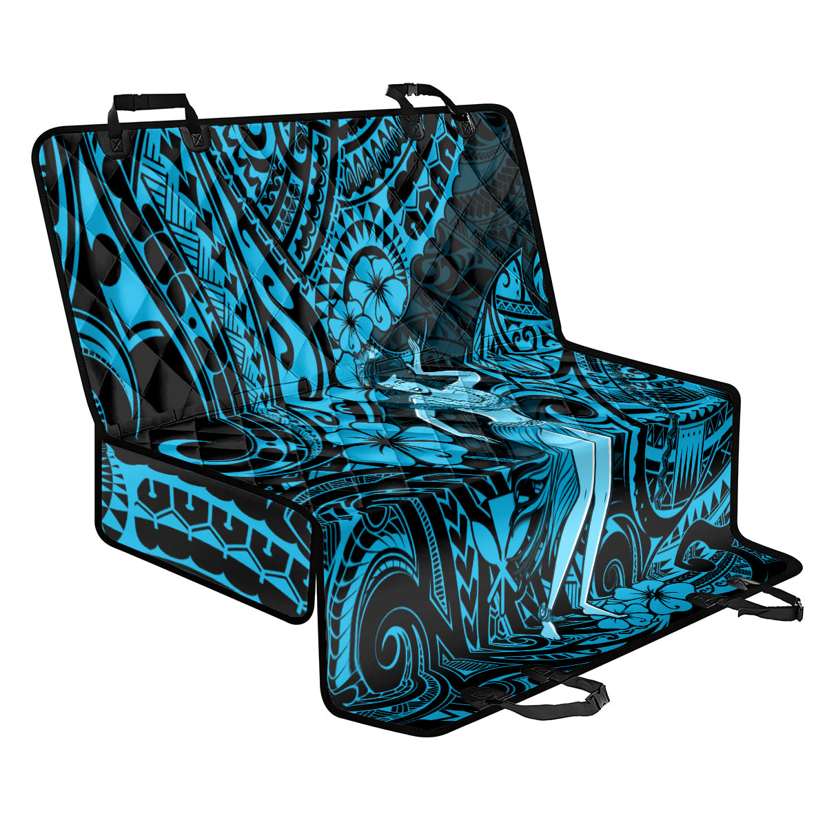 Hawaii Hula Girl Back Car Seat Cover Hibiscus Hawaii Tribal Tattoo Sky Blue Version - Wonder Print Shop