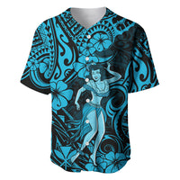 Hawaii Hula Girl Baseball Jersey Hibiscus Hawaii Tribal Tattoo Sky Blue Version - Wonder Print Shop