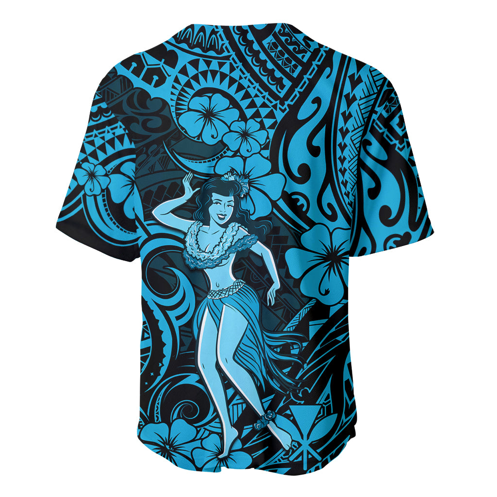 Hawaii Hula Girl Baseball Jersey Hibiscus Hawaii Tribal Tattoo Sky Blue Version - Wonder Print Shop