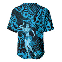 Hawaii Hula Girl Baseball Jersey Hibiscus Hawaii Tribal Tattoo Sky Blue Version - Wonder Print Shop