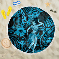 Hawaii Hula Girl Beach Blanket Hibiscus Hawaii Tribal Tattoo Sky Blue Version - Wonder Print Shop