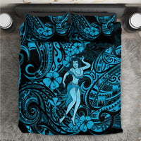 Hawaii Hula Girl Bedding Set Hibiscus Hawaii Tribal Tattoo Sky Blue Version - Wonder Print Shop