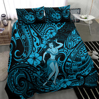 Hawaii Hula Girl Bedding Set Hibiscus Hawaii Tribal Tattoo Sky Blue Version - Wonder Print Shop