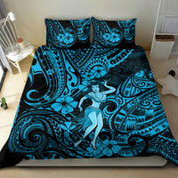 Hawaii Hula Girl Bedding Set Hibiscus Hawaii Tribal Tattoo Sky Blue Version - Wonder Print Shop
