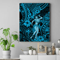 Hawaii Hula Girl Canvas Wall Art Hibiscus Hawaii Tribal Tattoo Sky Blue Version - Wonder Print Shop