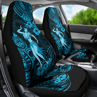 Hawaii Hula Girl Car Seat Cover Hibiscus Hawaii Tribal Tattoo Sky Blue Version - Wonder Print Shop